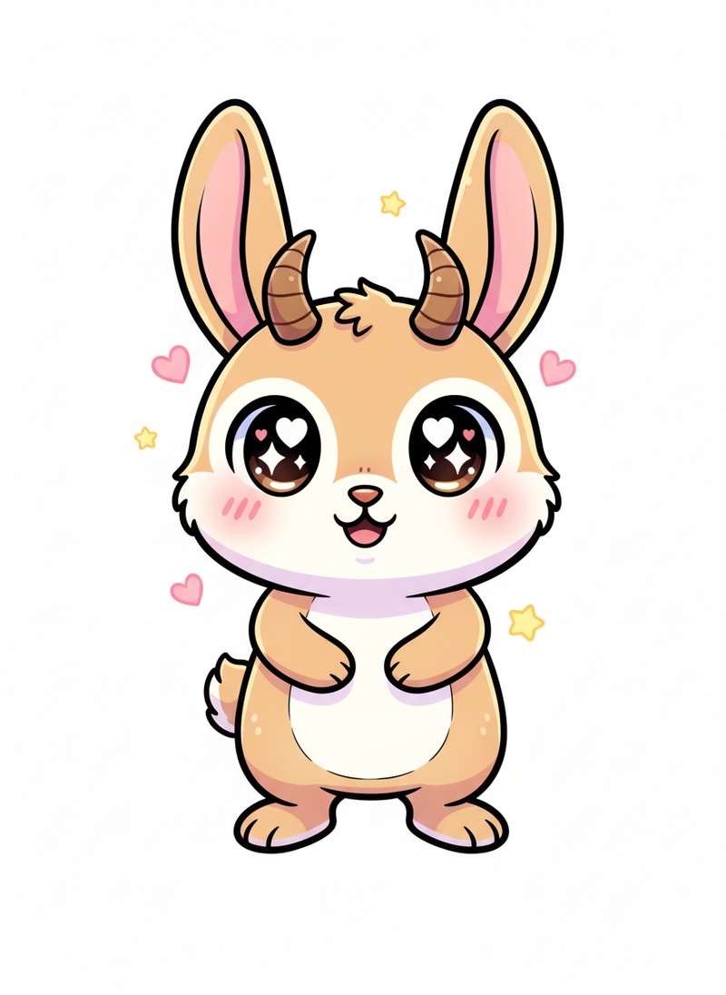 Hopper the Jackalope in Kawaii Cute - Full Colored Illustration