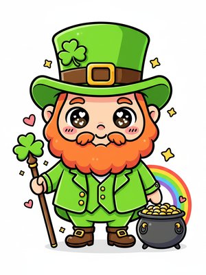 Lucky the Leprechaun in Kawaii Cute - Full Colored Illustration