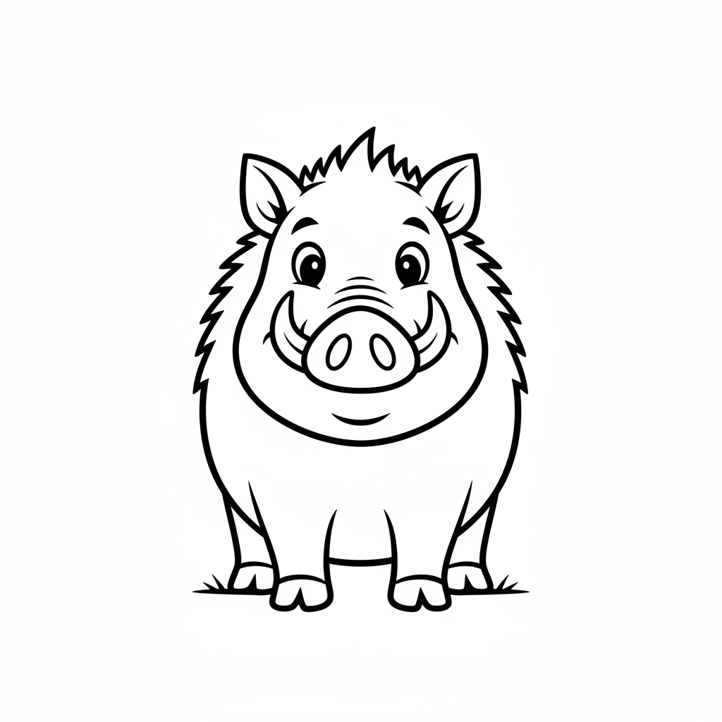 Snuffle the Wild Boar - Black & White Illustration