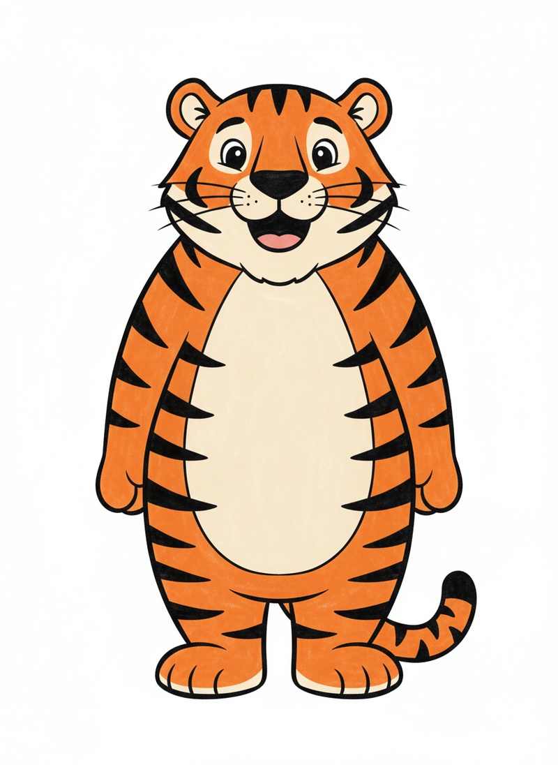 Stripes the Friendly Tiger in Classic Coloring Book - Full Colored Illustration