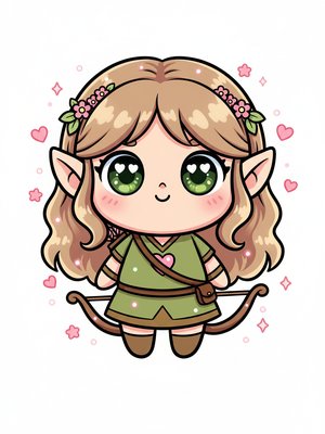 Willow the Wood Elf in Kawaii Cute - Full Colored Illustration