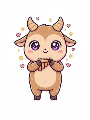 Pan the Playful Satyr in Kawaii Cute - Full Colored Illustration