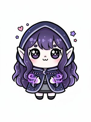 Thorn the Dark Elf in Kawaii Cute - Full Colored Illustration