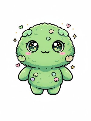 Mossy the Swamp Sprite in Kawaii Cute - Full Colored Illustration