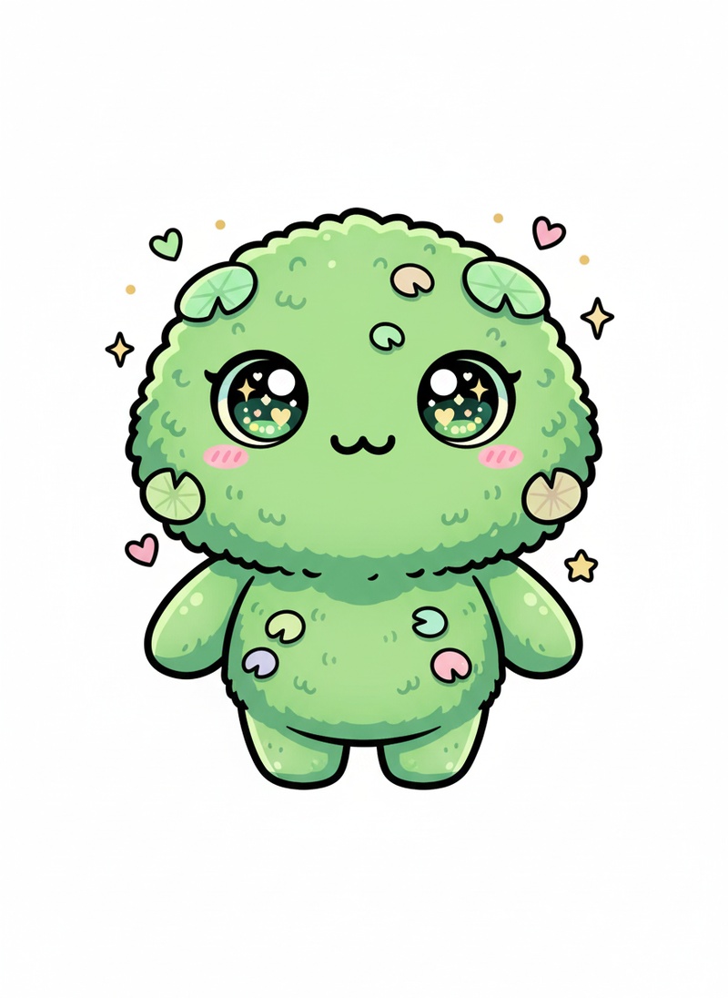 Mossy the Swamp Sprite in Kawaii Cute - Full Colored Illustration