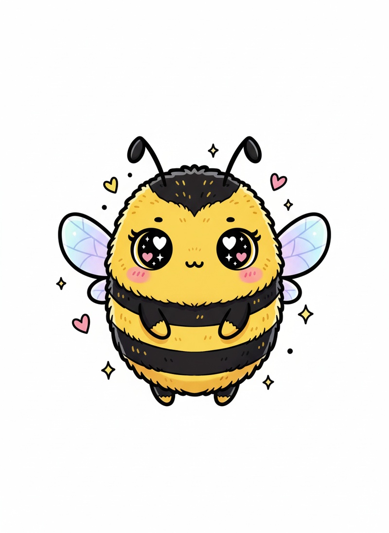 Buzz the Busy Bee in Kawaii Cute - Full Colored Illustration