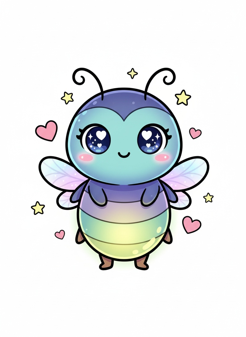 Glow the Firefly in Kawaii Cute - Full Colored Illustration