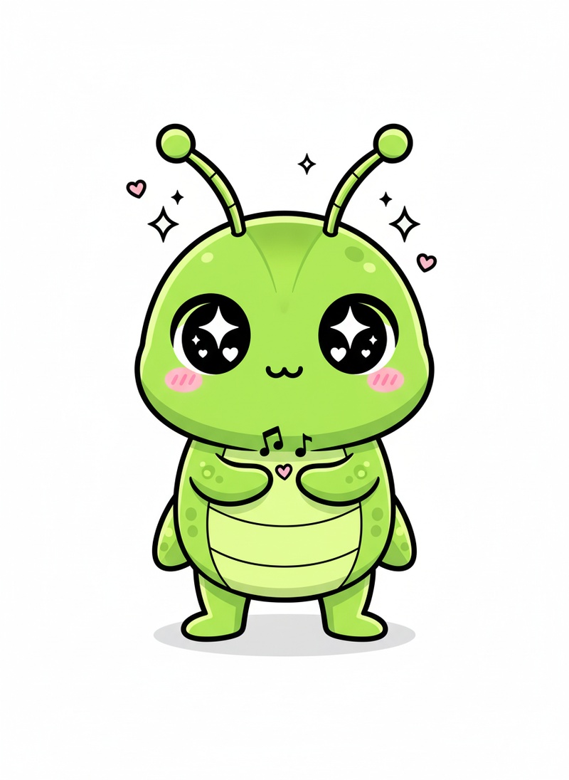 Hop the Grasshopper in Kawaii Cute - Full Colored Illustration