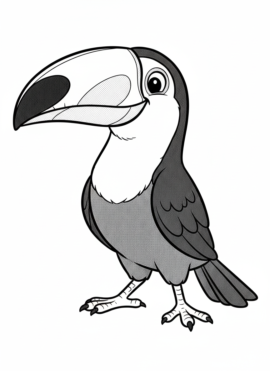 Flutter the Toucan - Black & White Illustration