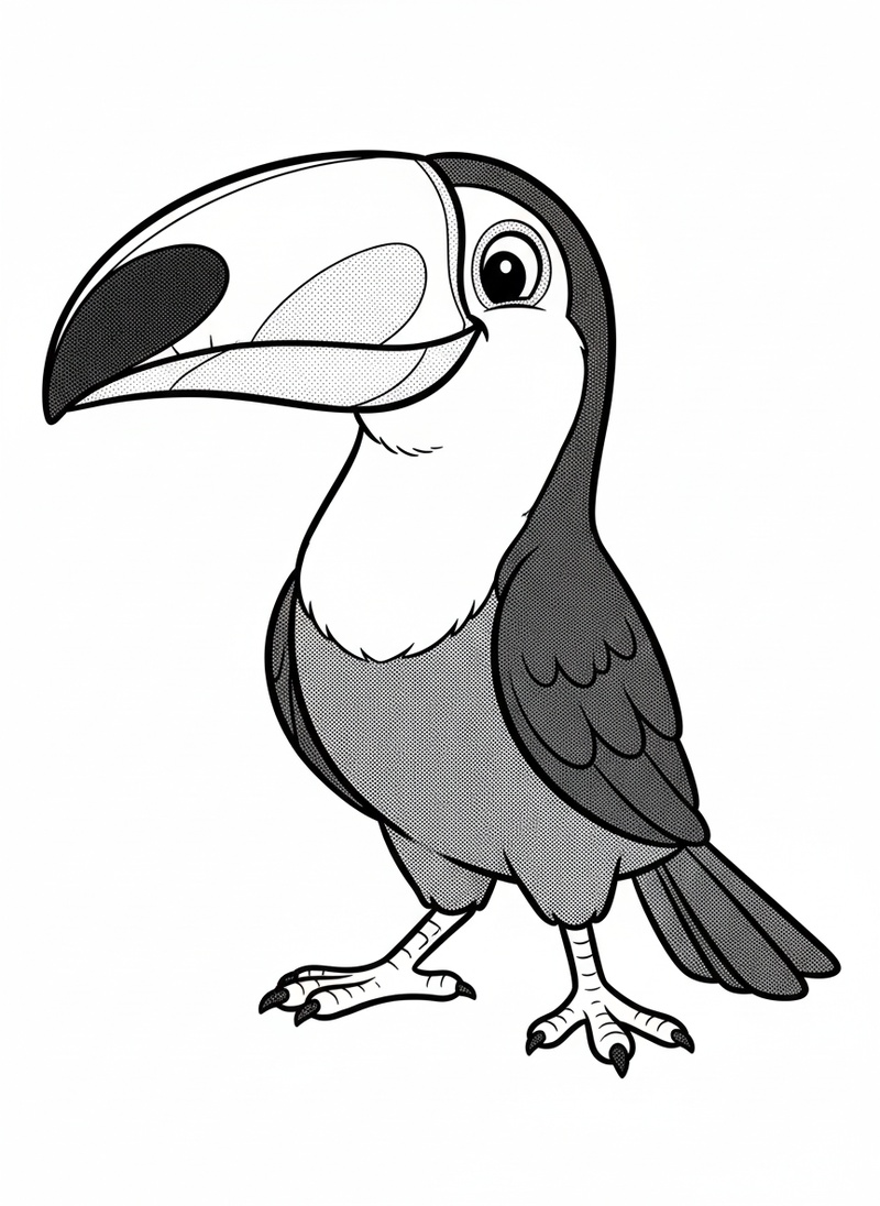 Flutter the Toucan in Classic Coloring Book - Black & White Illustration
