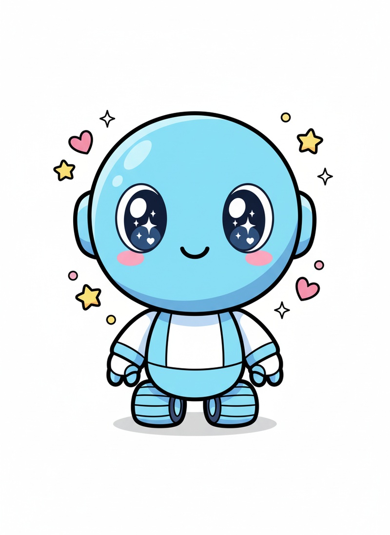 Sparky the Robot Helper in Kawaii Cute - Full Colored Illustration