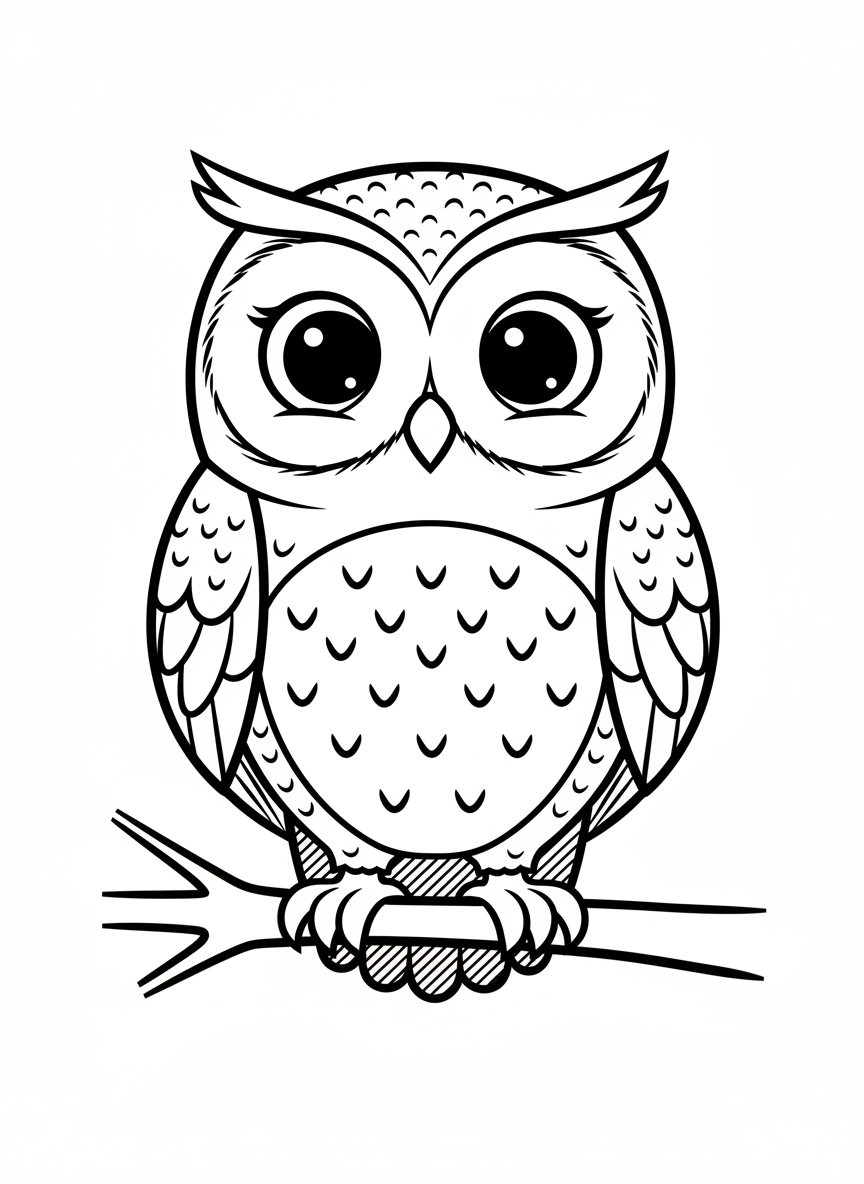 Scout the Wise Owl - Black & White Illustration