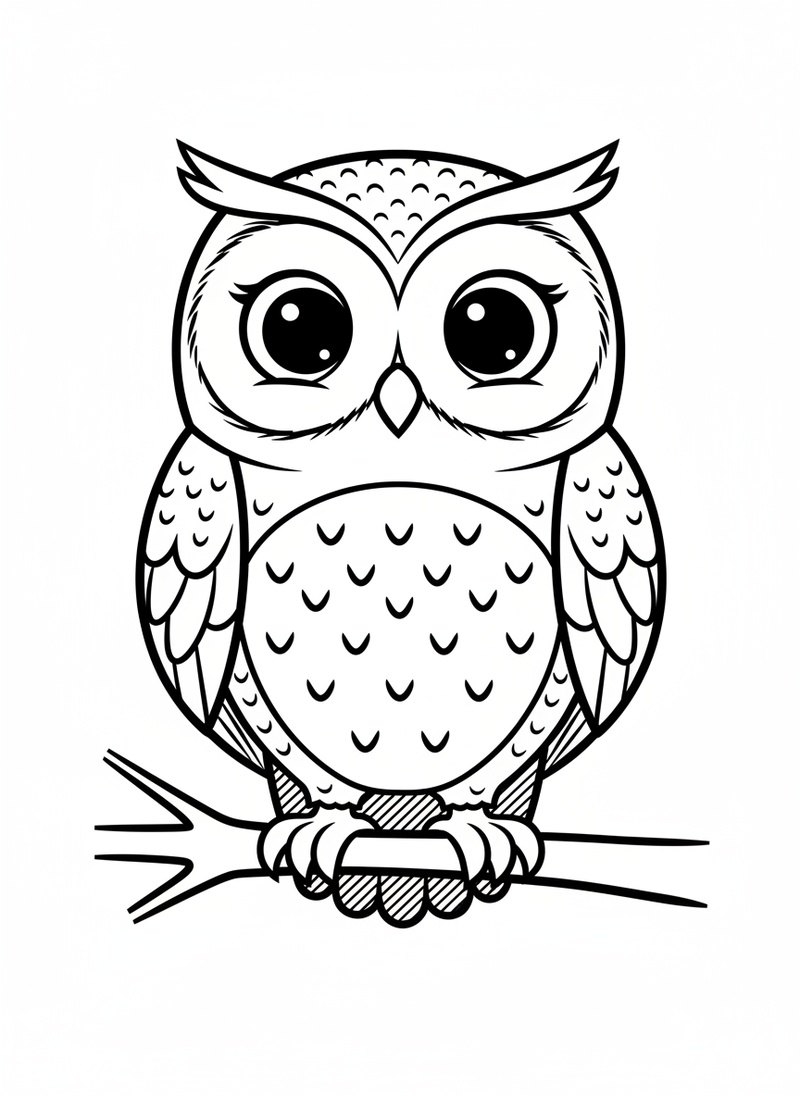 Scout the Wise Owl in Classic Coloring Book - Black & White Illustration