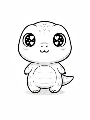 Striker the Pack Raptor in Kawaii Cute - Black & White Illustration