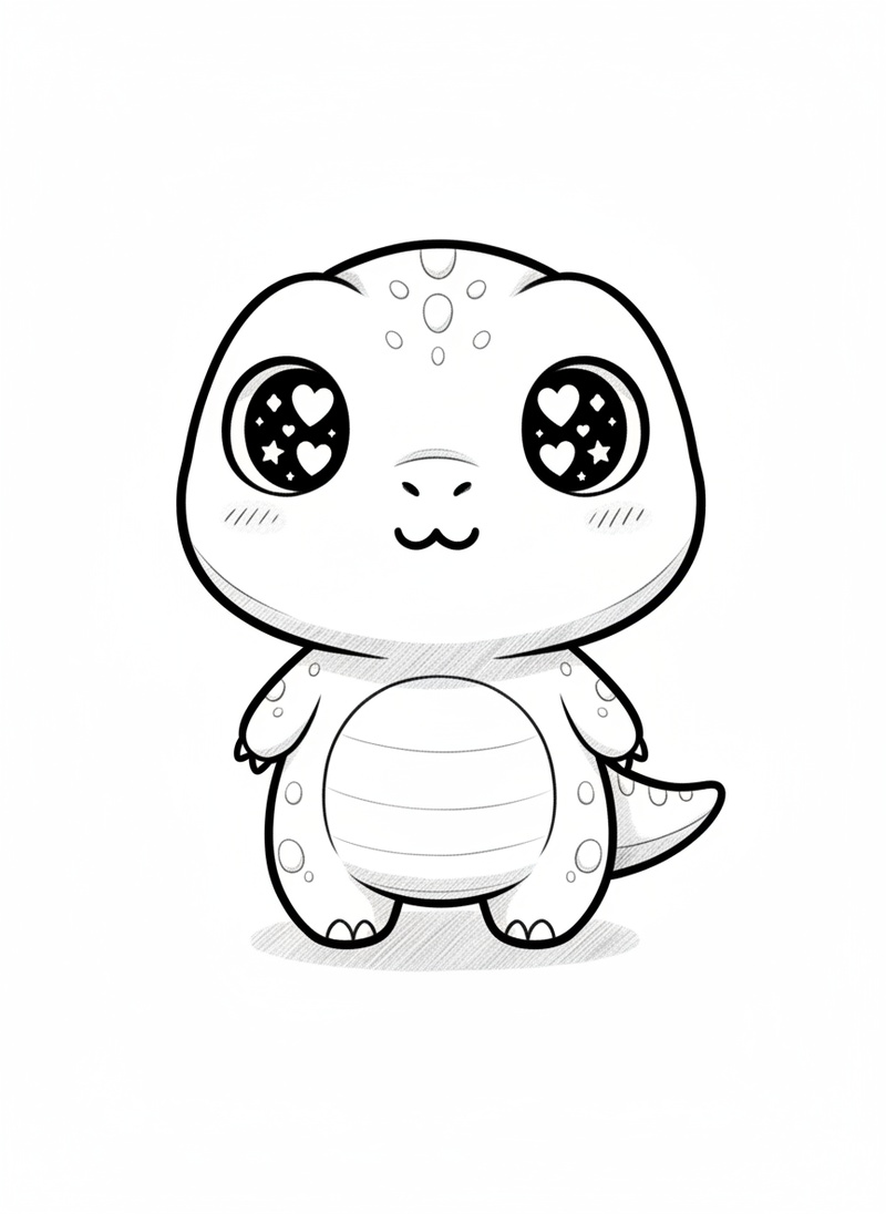 Striker the Pack Raptor in Kawaii Cute - Black & White Illustration