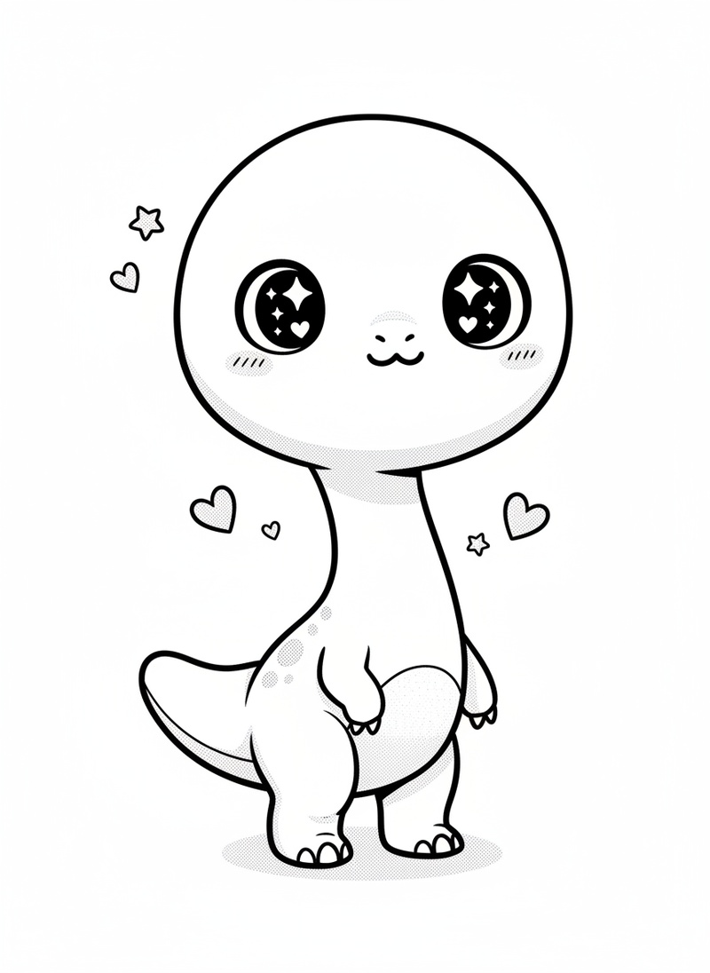 Dash the Gallimimus in Kawaii Cute - Black & White Illustration