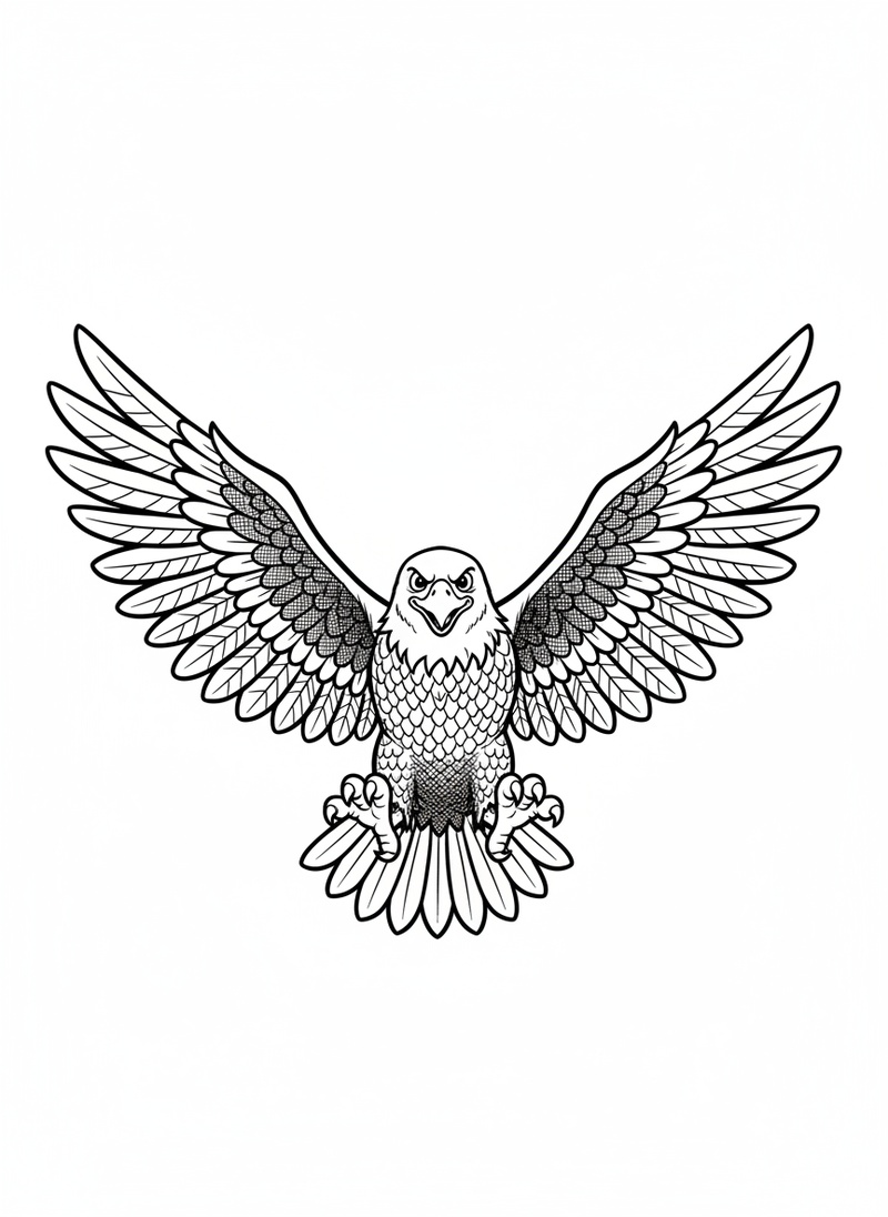 Liberty the Soaring Eagle in Classic Coloring Book - Black & White Illustration