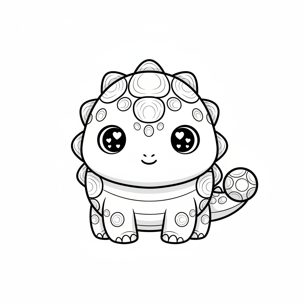 Tank the Ankylosaurus - Black & White Illustration