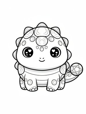 Tank the Ankylosaurus in Kawaii Cute - Black & White Illustration