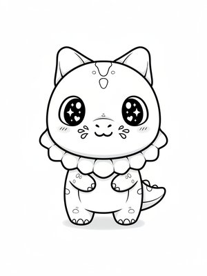 Spitter the Dilophosaurus in Kawaii Cute - Black & White Illustration