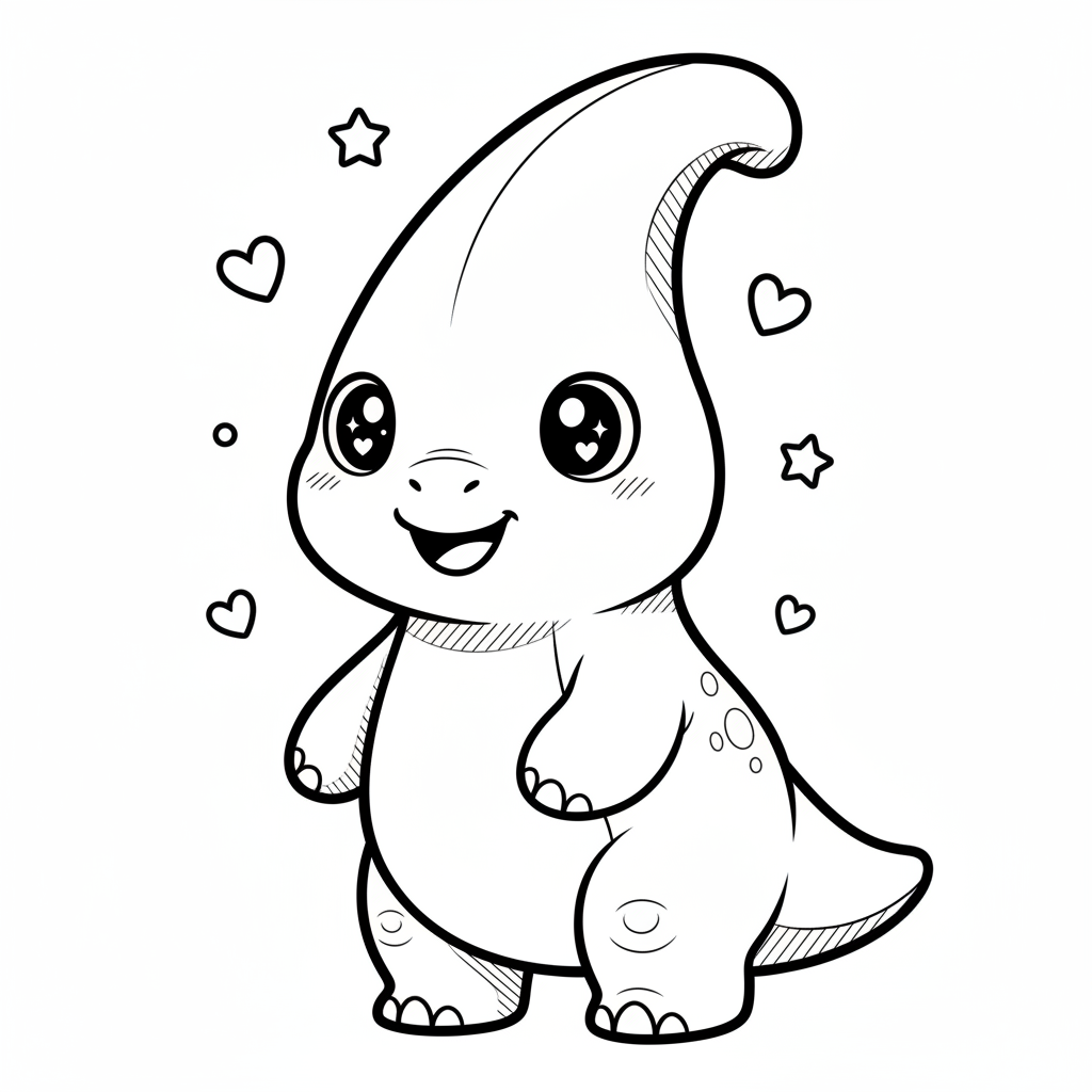 Crest the Parasaurolophus - Black & White Illustration