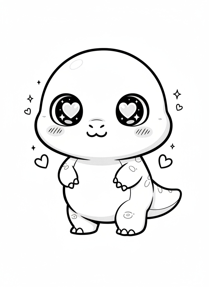Pluto the Pachycephalosaurus in Kawaii Cute - Black & White Illustration
