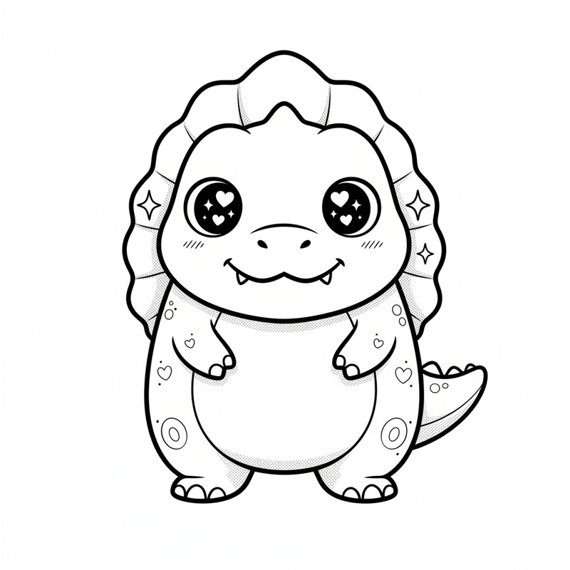Spiney the Spinosaurus in Kawaii Cute - Black & White Illustration