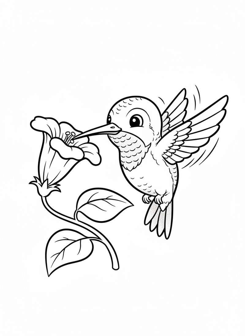 Ruby the Hummingbird in Classic Coloring Book - Black & White Illustration