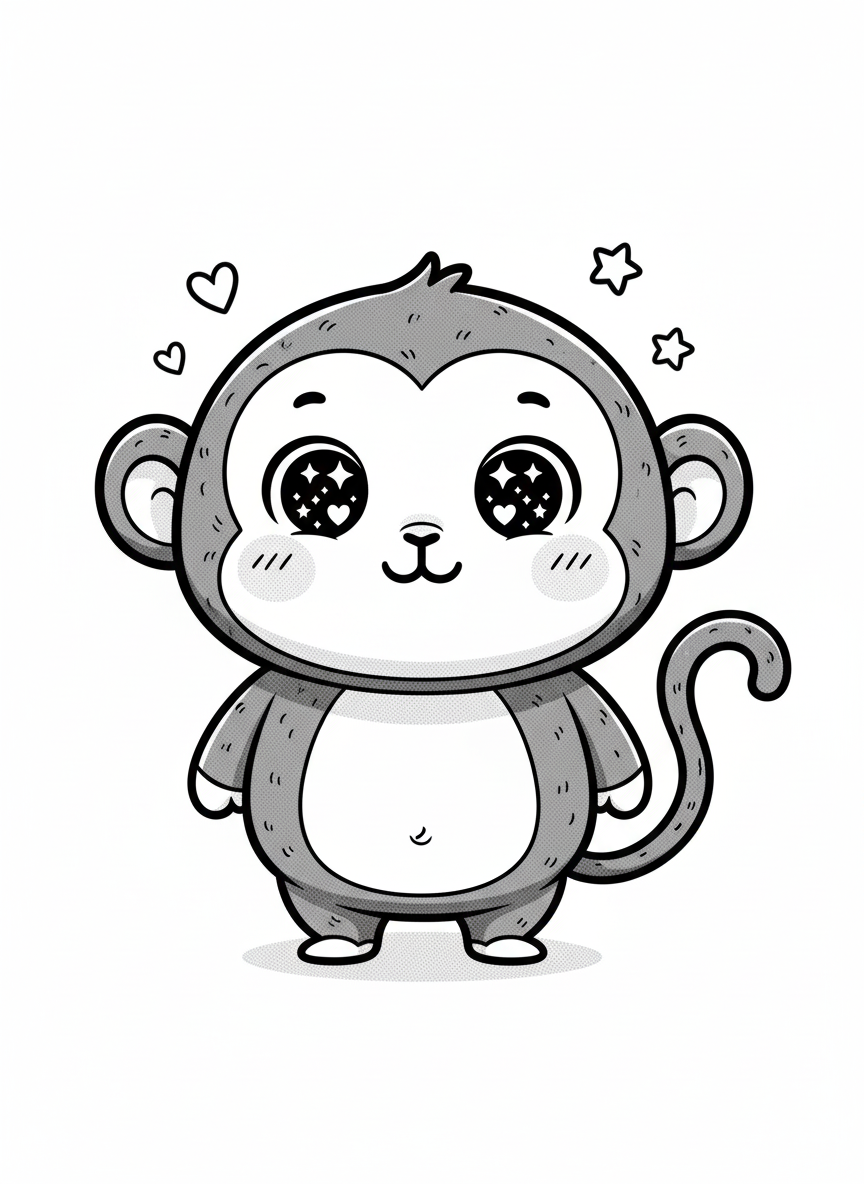 Mango the Cheeky Monkey - Black & White Illustration