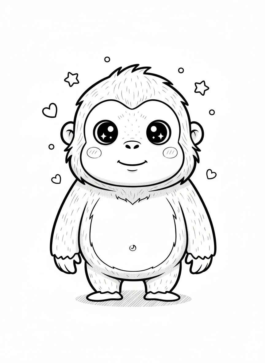 Coco the Swinging Orangutan - Black & White Illustration
