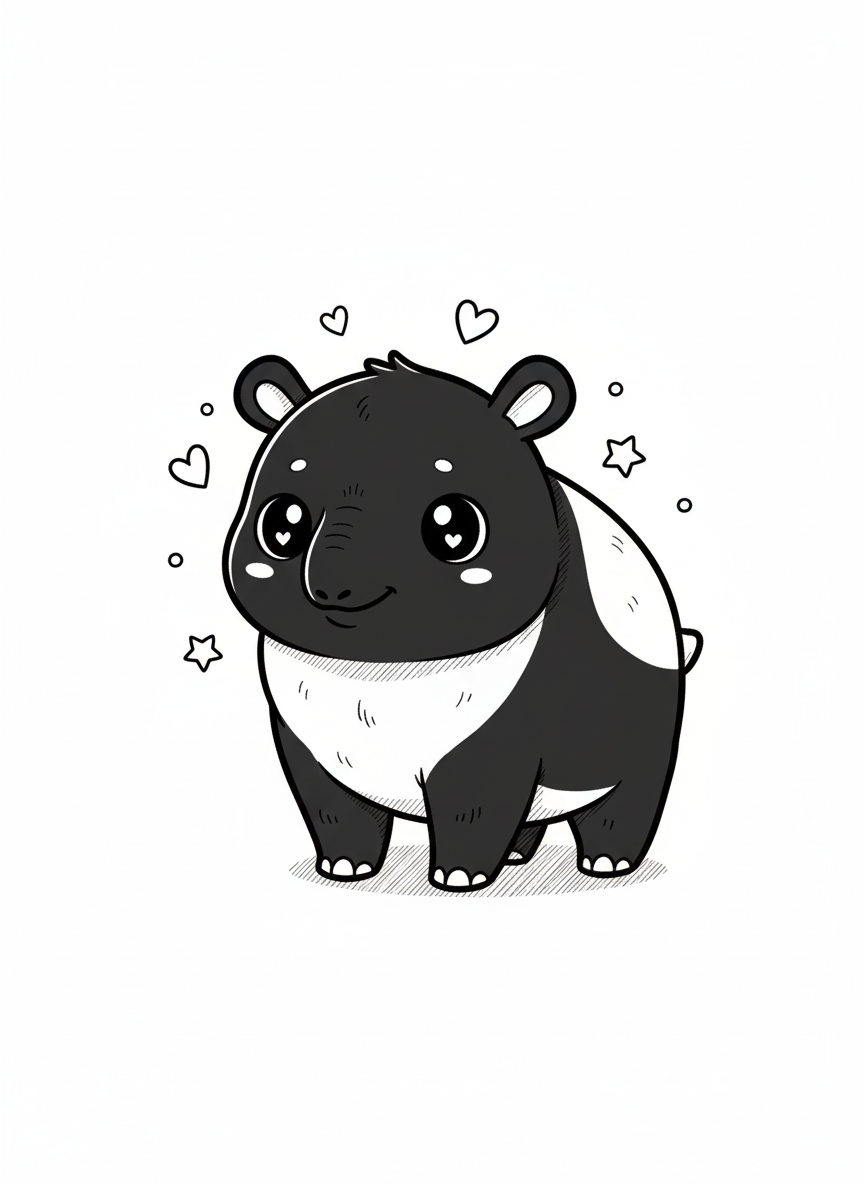 Trunk the Tapir - Black & White Illustration