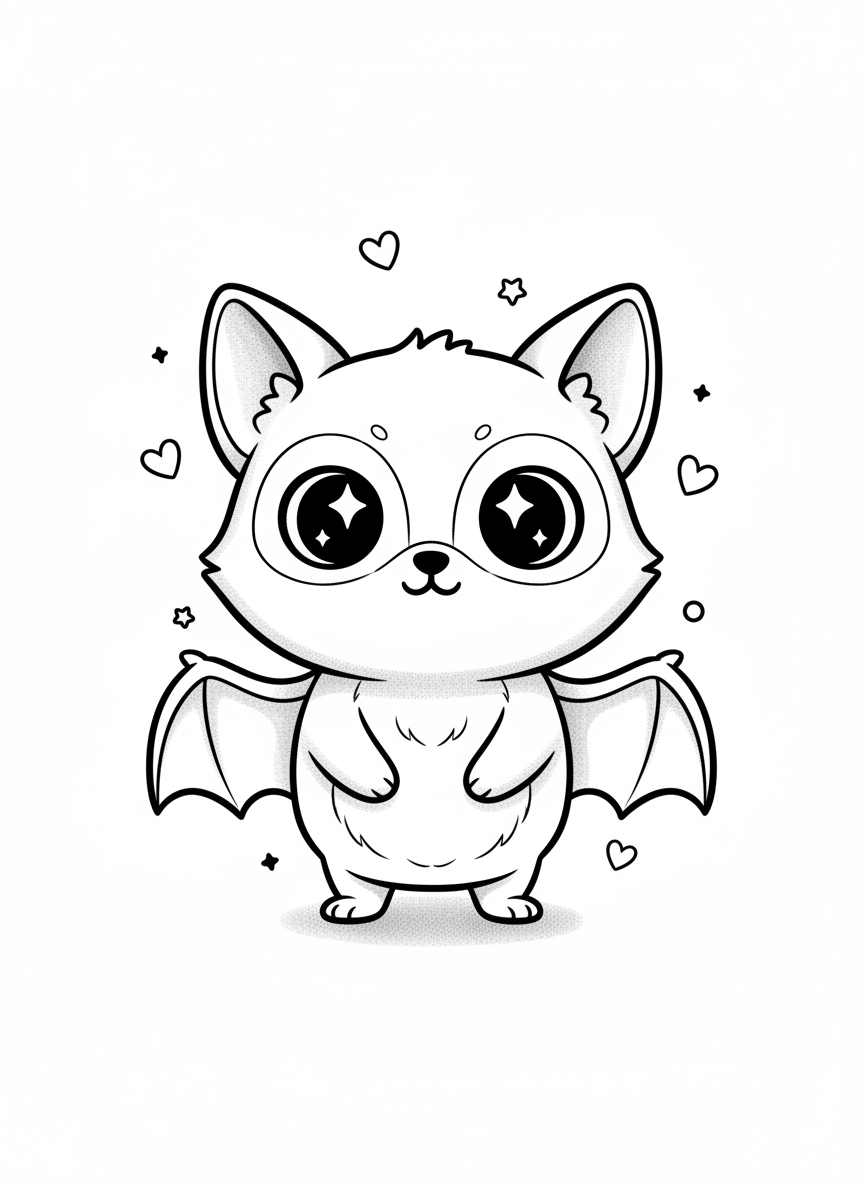 Glide the Flying Fox Bat - Black & White Illustration