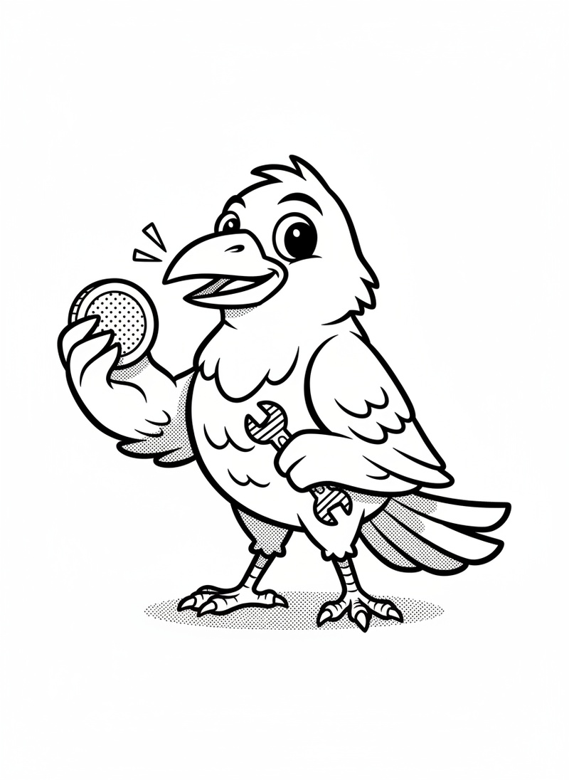 Squawk the Crow in Classic Coloring Book - Black & White Illustration