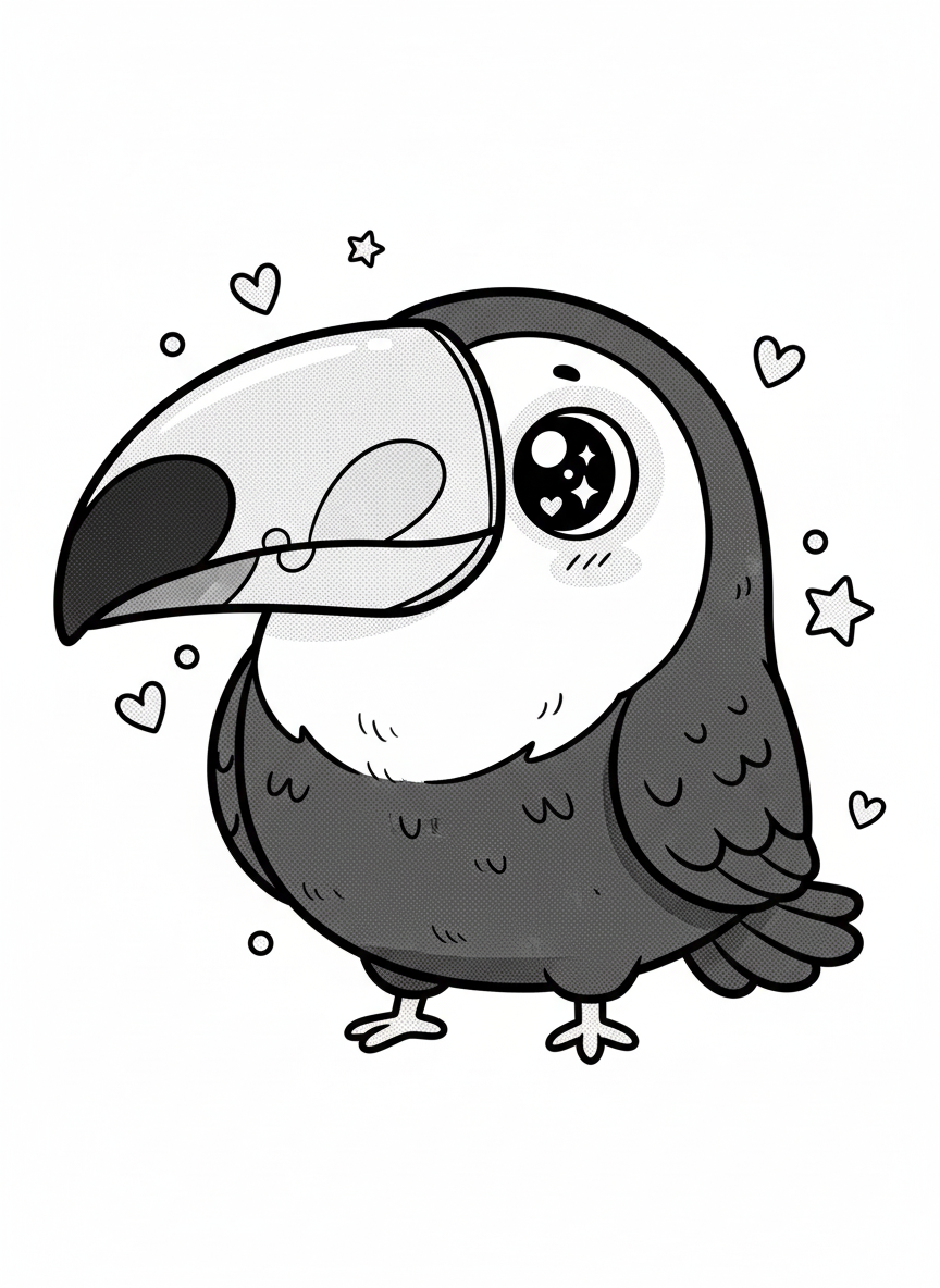 Flutter the Toucan - Black & White Illustration