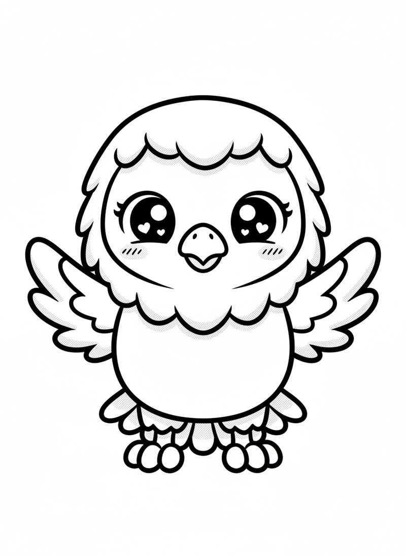Liberty the Soaring Eagle in Kawaii Cute - Black & White Illustration