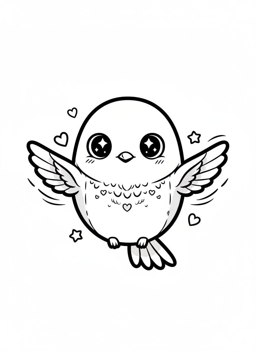 Ruby the Hummingbird - Black & White Illustration