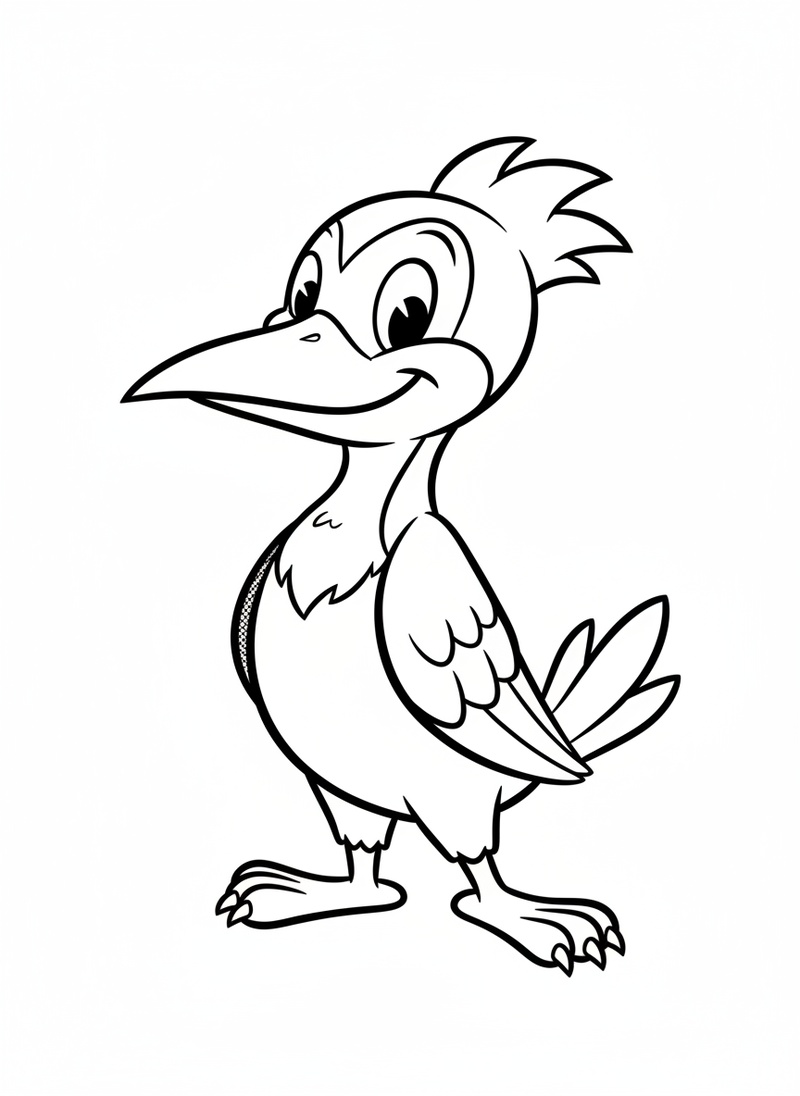 Peck the Woodpecker in Classic Coloring Book - Black & White Illustration