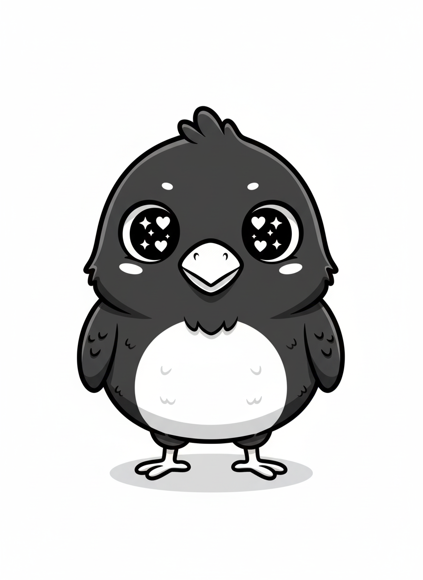Squawk the Crow - Black & White Illustration