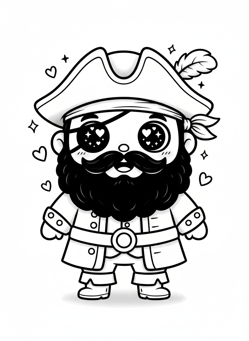 Blackbeard the Villain Pirate - Black & White Illustration