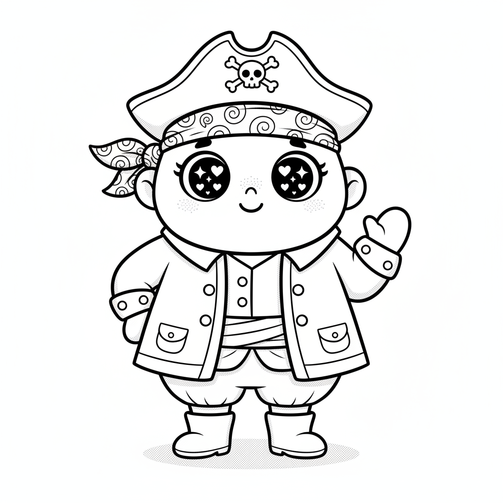 Captain Jolly the Friendly Pirate - Black & White Illustration