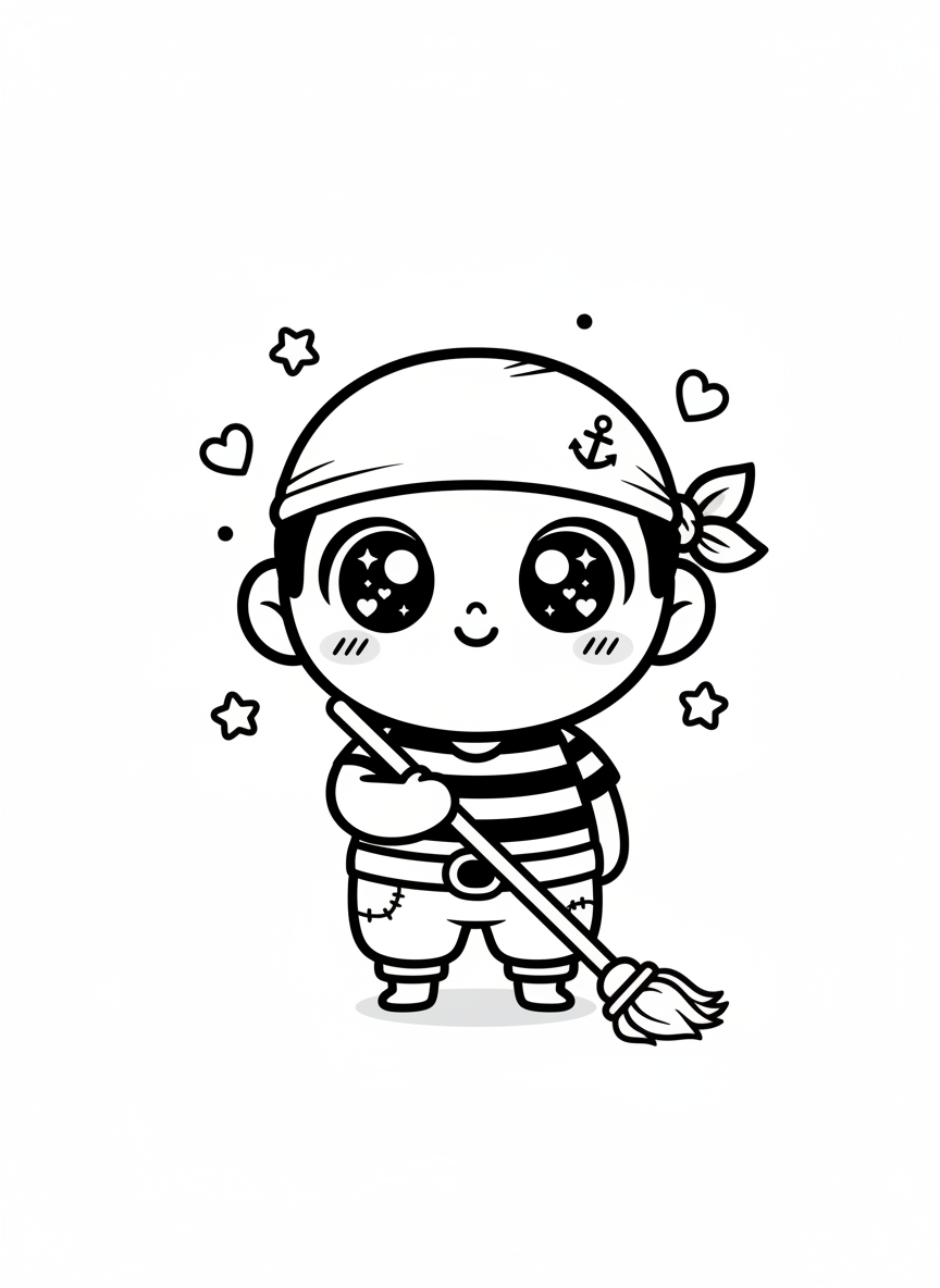 Swabby the Pirate Deckhand - Black & White Illustration