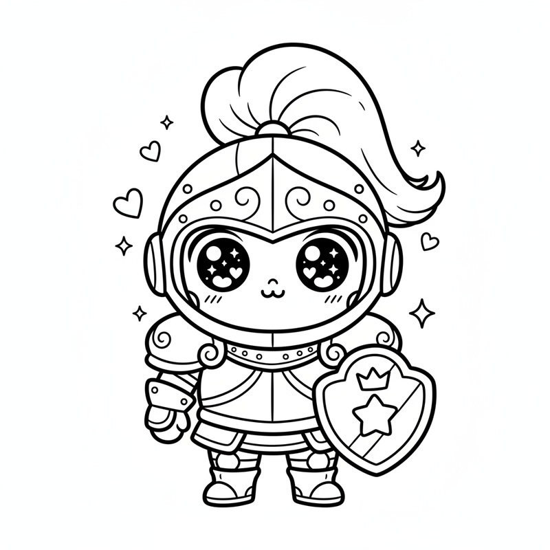 Sir Lancelot the Champion in Kawaii Cute - Black & White Illustration