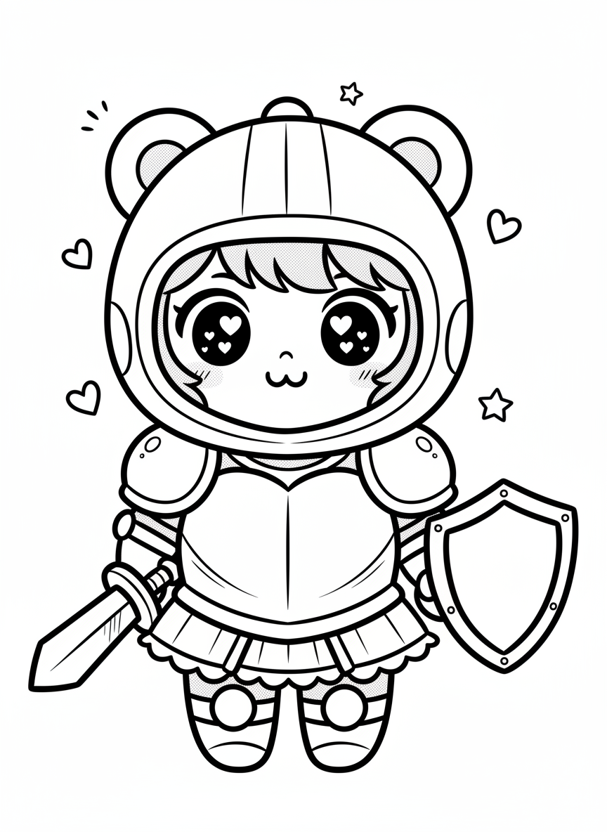 Lady Steel the Female Knight - Black & White Illustration