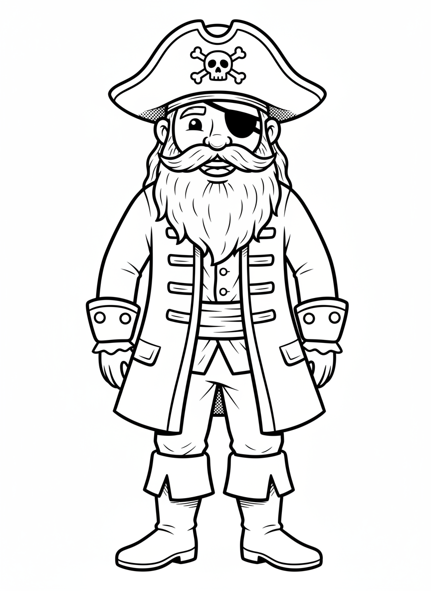 Captain Redbeard the Pirate - Black & White Illustration