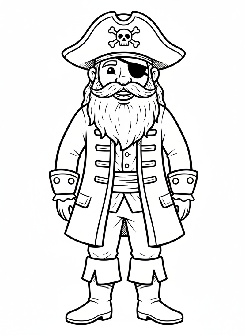 Captain Redbeard the Pirate in Classic Coloring Book - Black & White Illustration