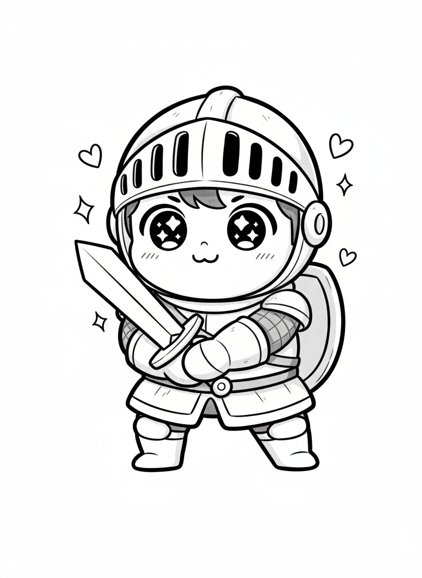 Squire Tom the Knight Trainee - Black & White Illustration