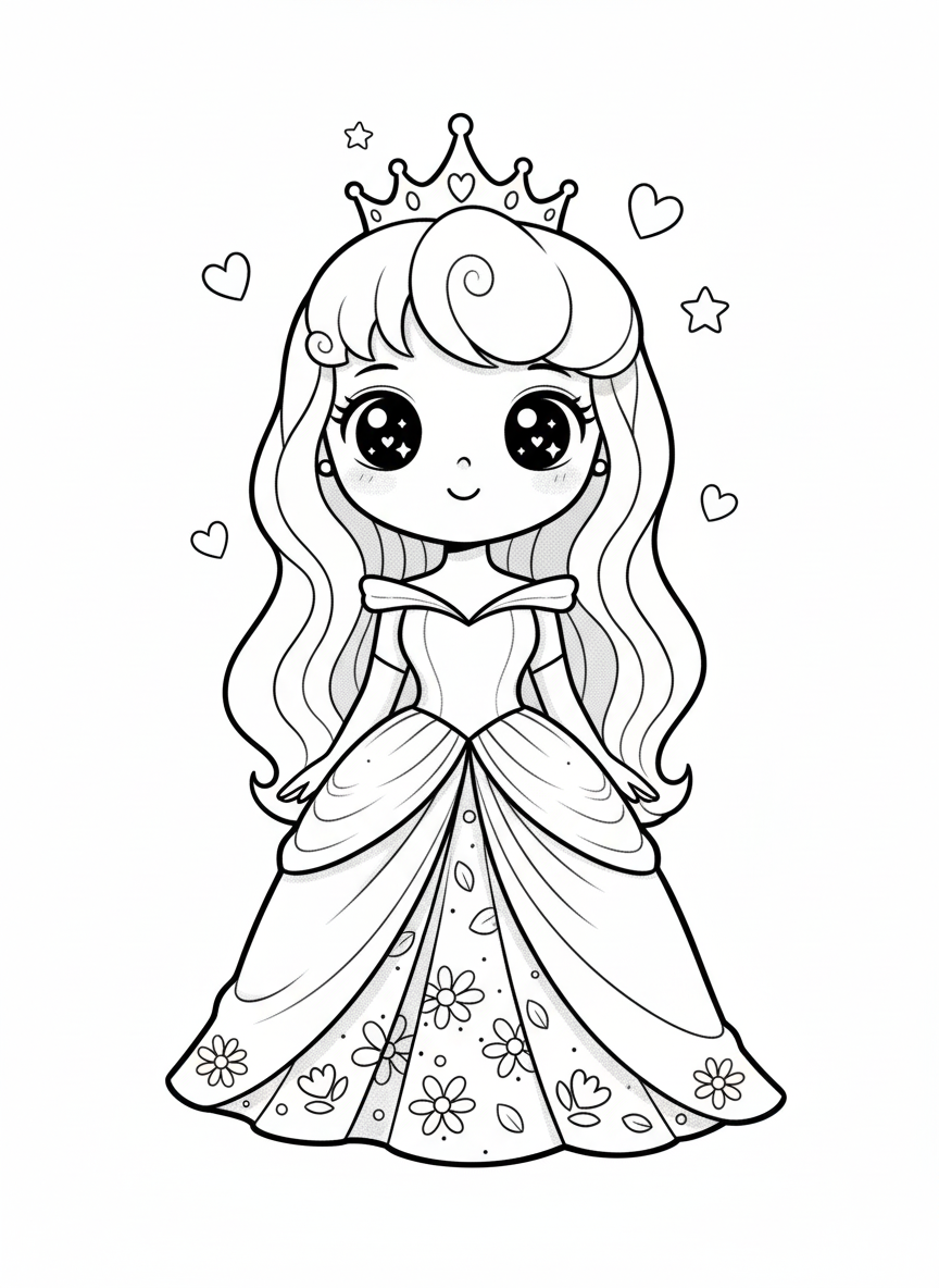 Princess Aurora Royal - Black & White Illustration