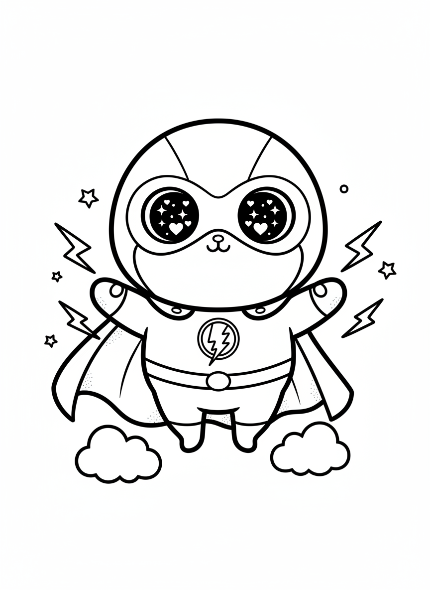 Captain Thunder the Superhero - Black & White Illustration