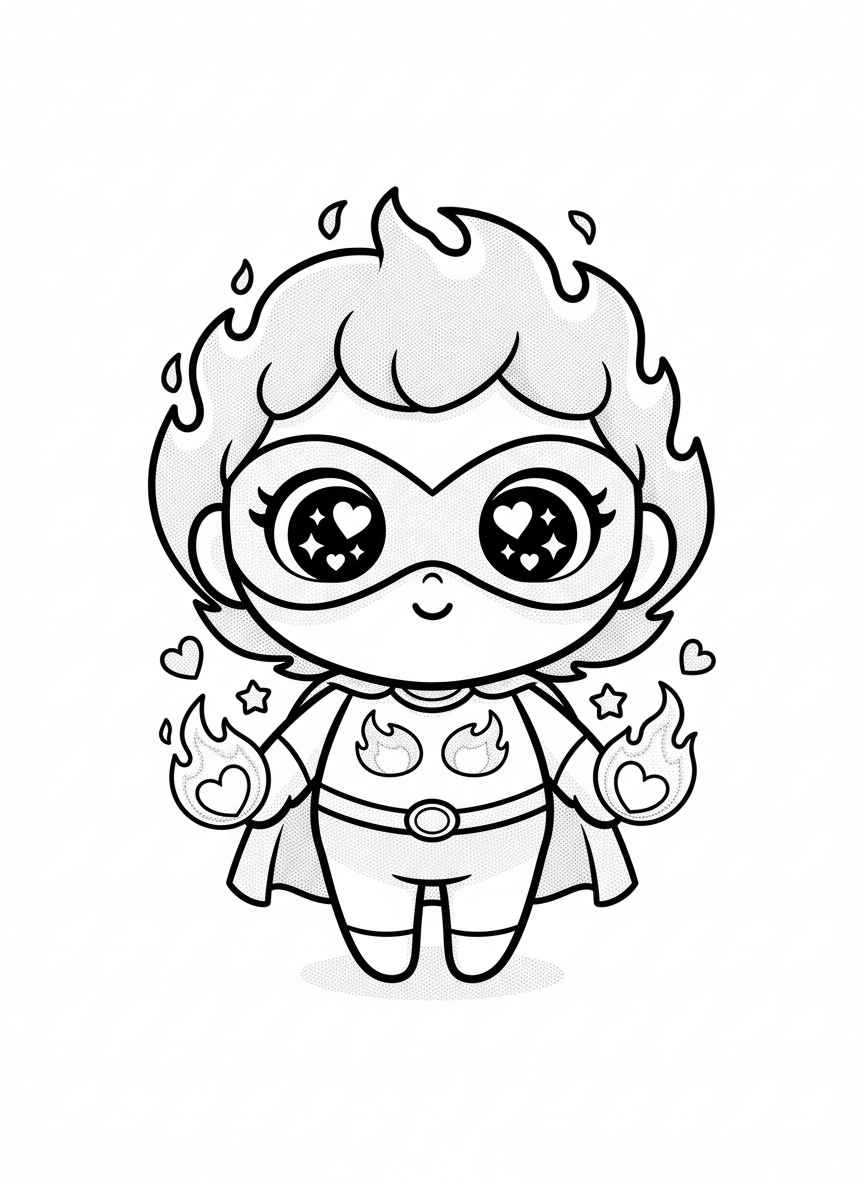 Phoenix Girl the Fire Hero - Black & White Illustration