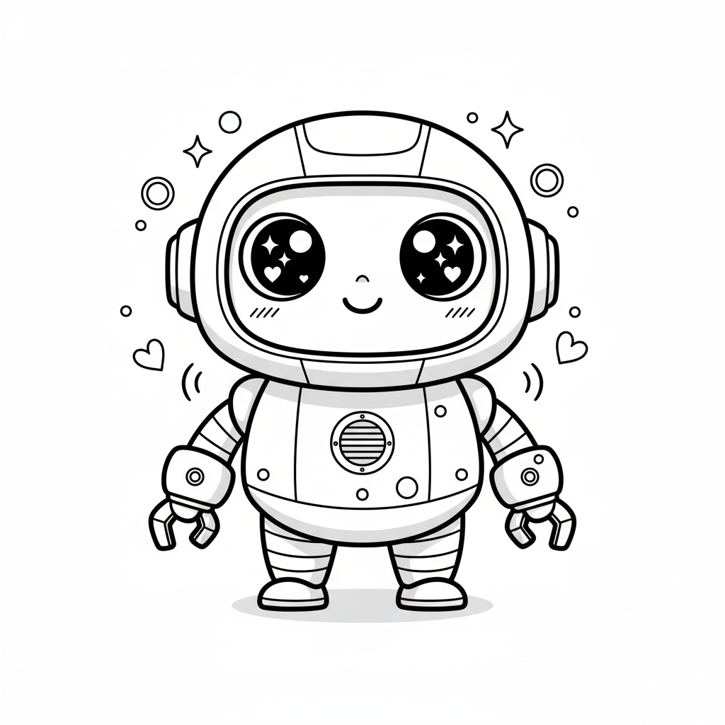 Bolt the Robot Helper - Black & White Illustration